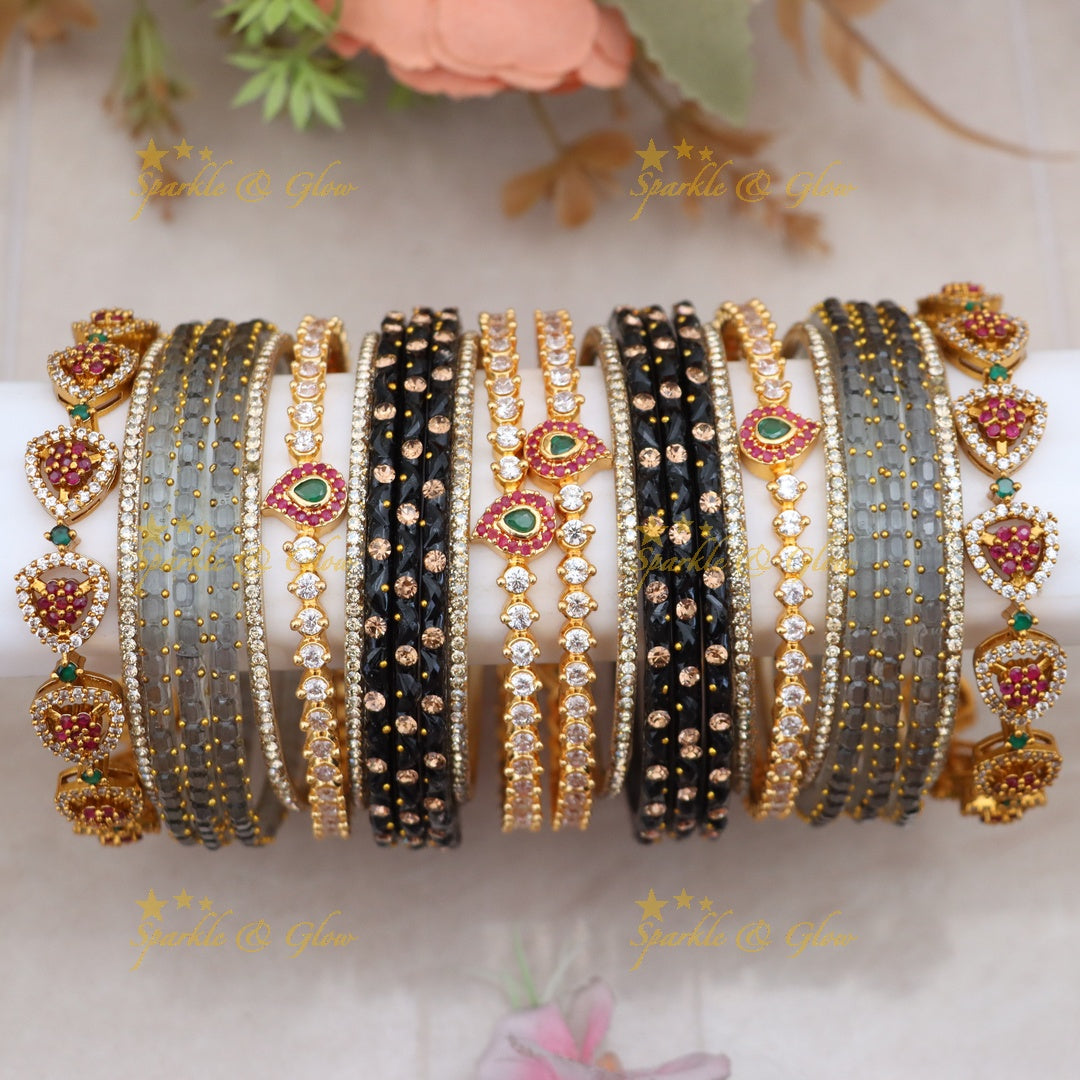 Leaf & Floral Bangles Set - Indian Imitation Jewelry