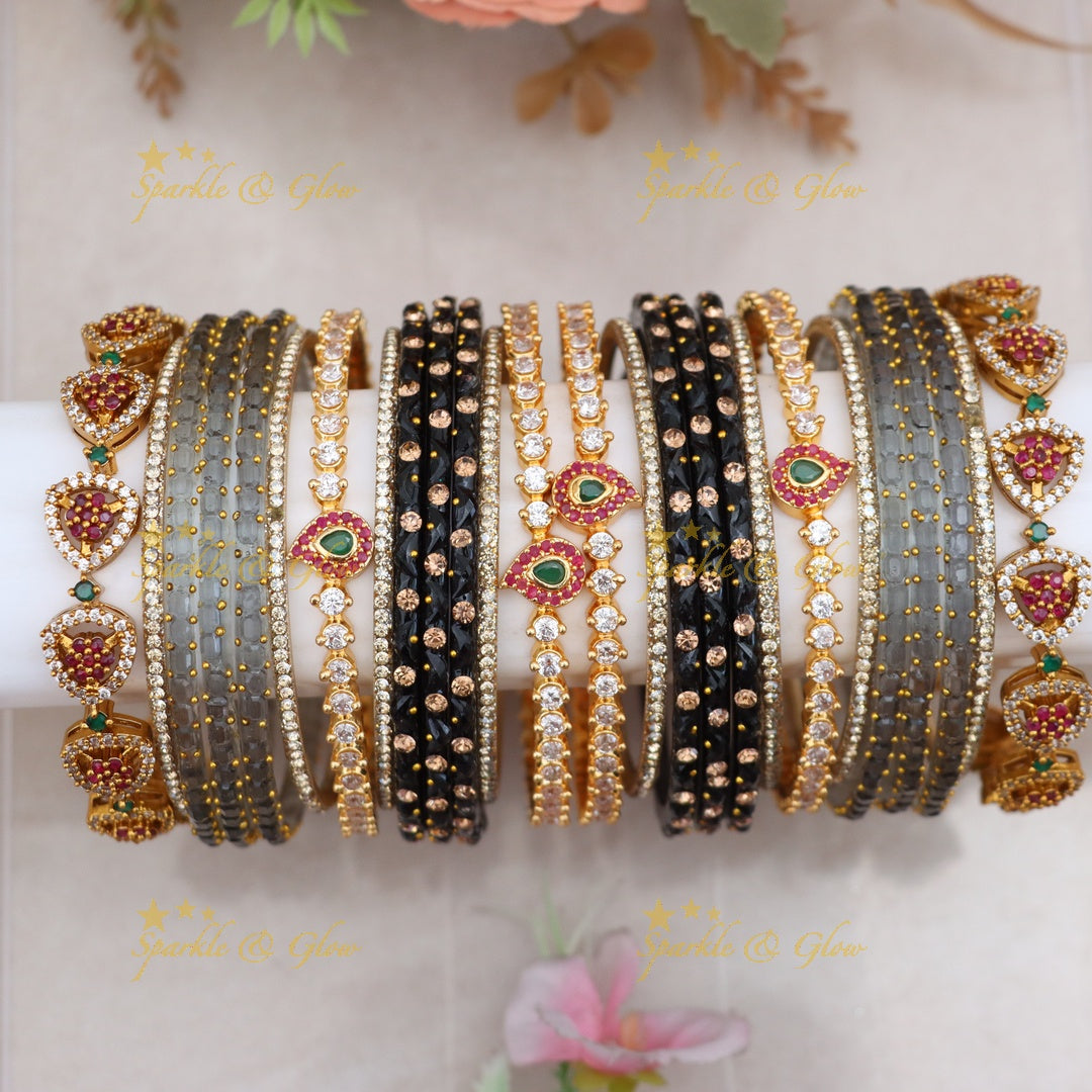 Leaf & Floral Bangles Set - Indian Imitation Jewelry