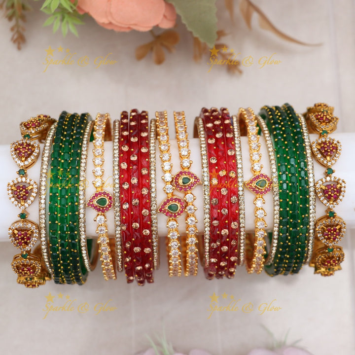 Leaf & Floral Bangles Set - Indian Imitation Jewelry
