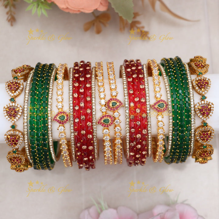 Leaf & Floral Bangles Set - Indian Imitation Jewelry