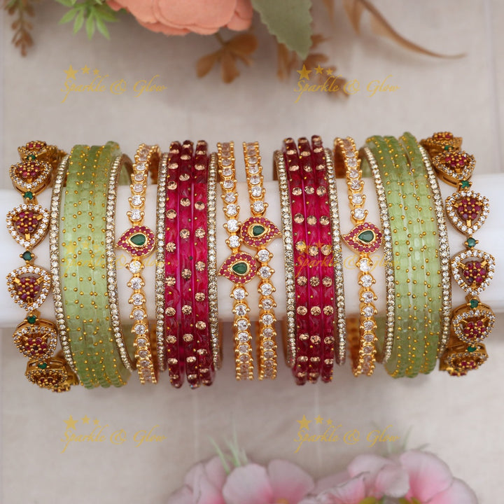 Leaf & Floral Bangles Set - Indian Imitation Jewelry
