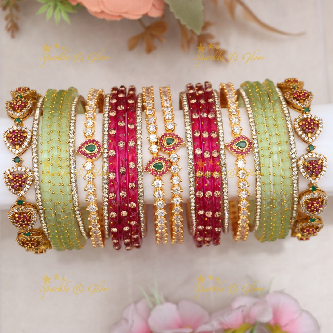 Leaf & Floral Bangles Set - Indian Imitation Jewelry
