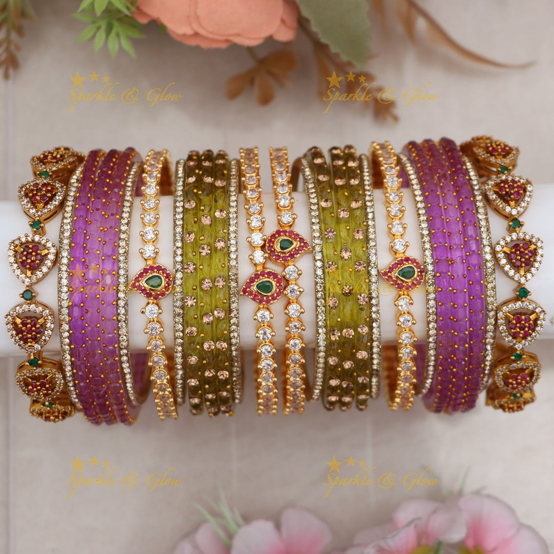Leaf & Floral Bangles Set - Indian Imitation Jewelry