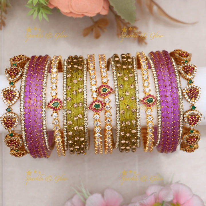 Leaf & Floral Bangles Set - Indian Imitation Jewelry