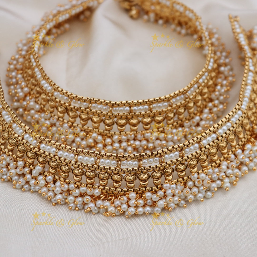 Exquisite Pearl & Gold Tone Anklet for Weddings & Festivities