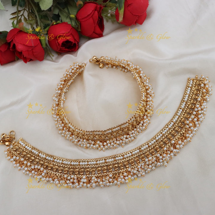 Exquisite Pearl & Gold Tone Anklet for Weddings & Festivities