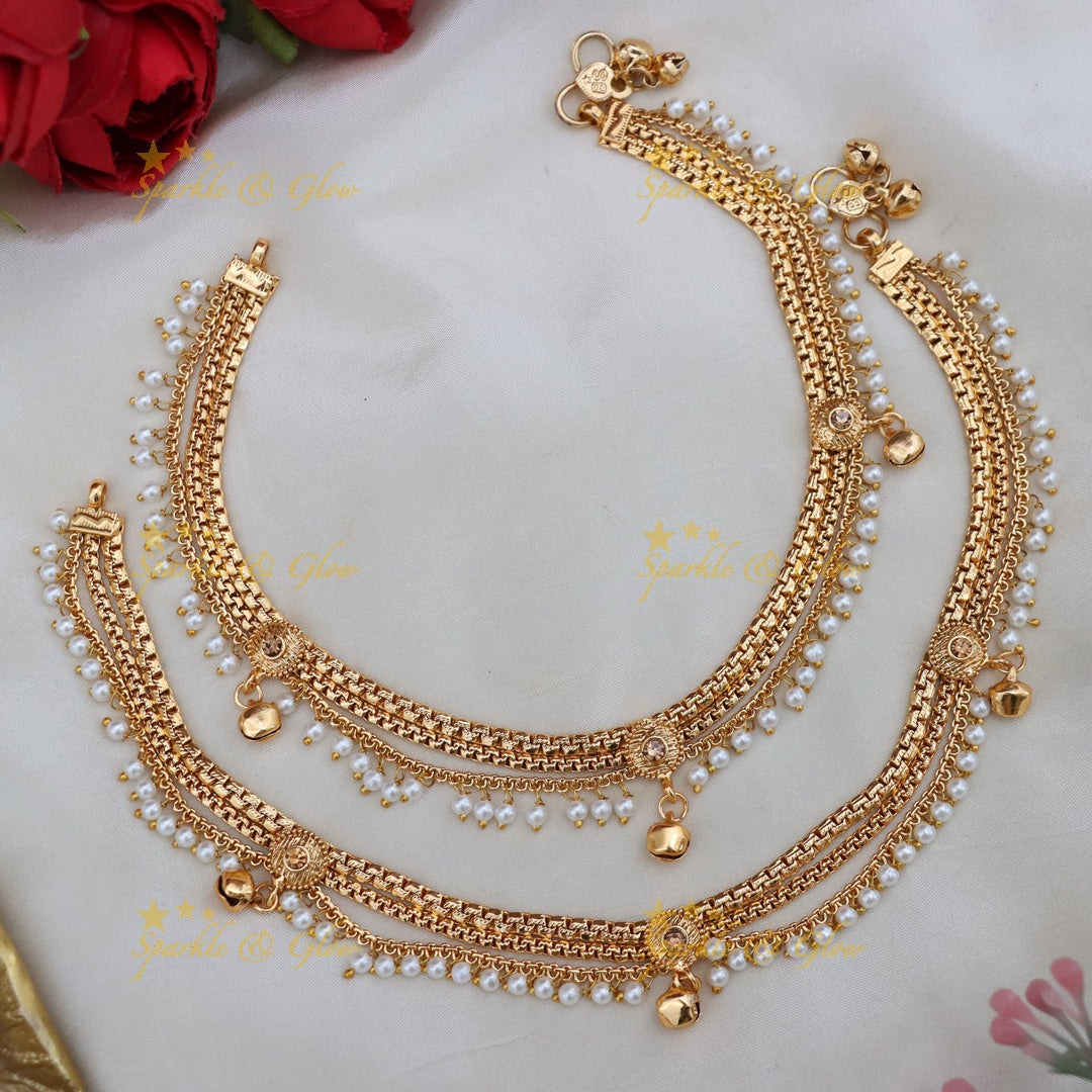 Gold Pearl Anklets - Perfect for Weddings & Festivals