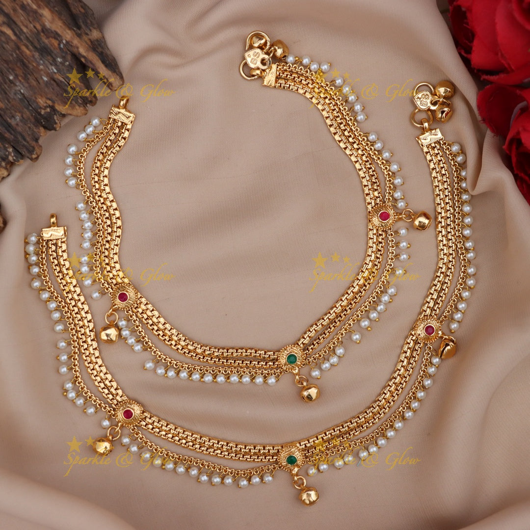 Gold Pearl Anklets - Perfect for Weddings & Festivals