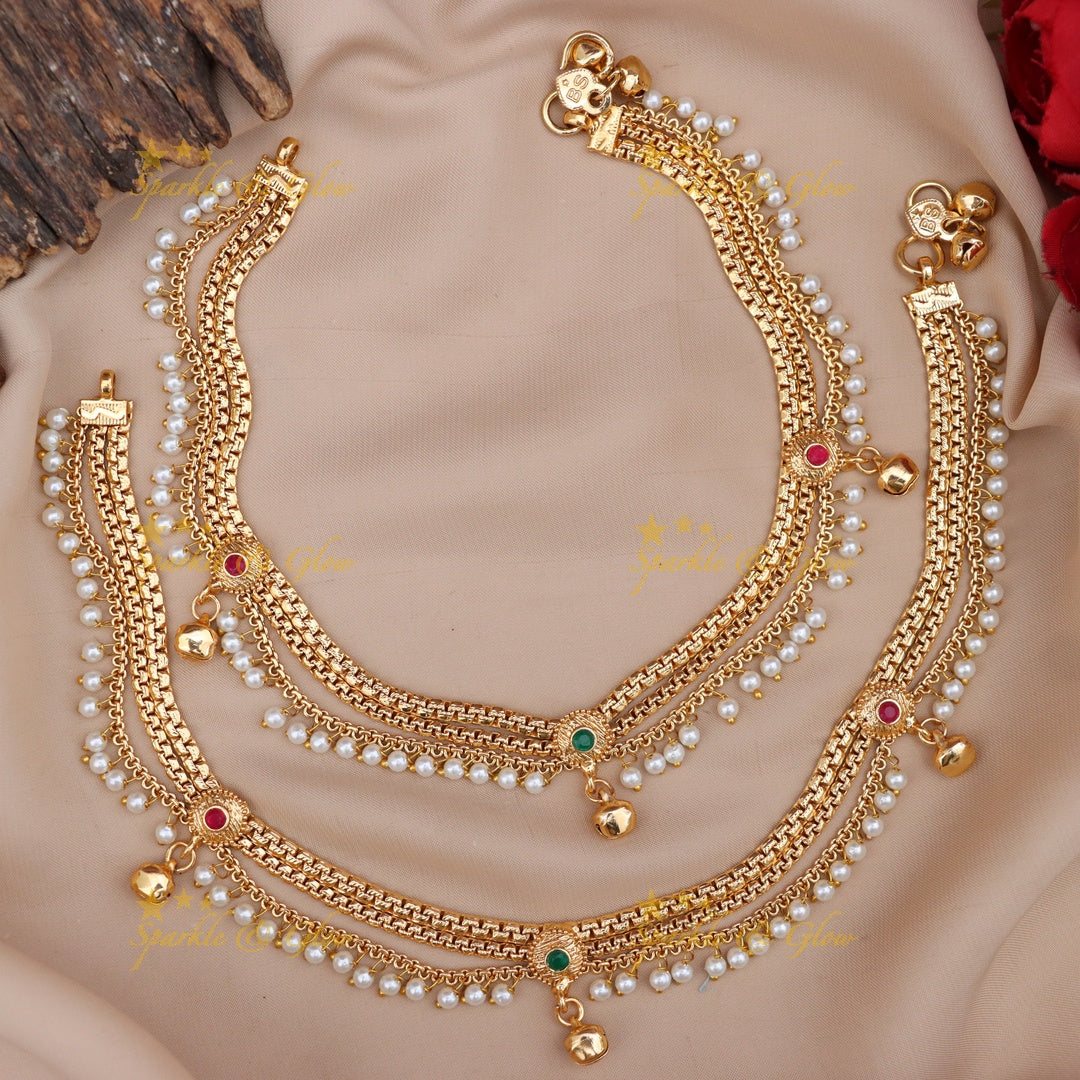 Gold Pearl Anklets - Perfect for Weddings & Festivals