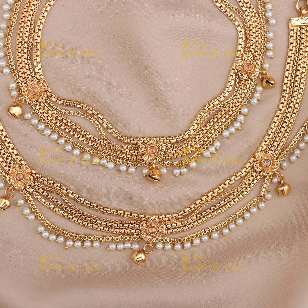 Exquisite Gold Anklet with Pearls for Festive Elegance
