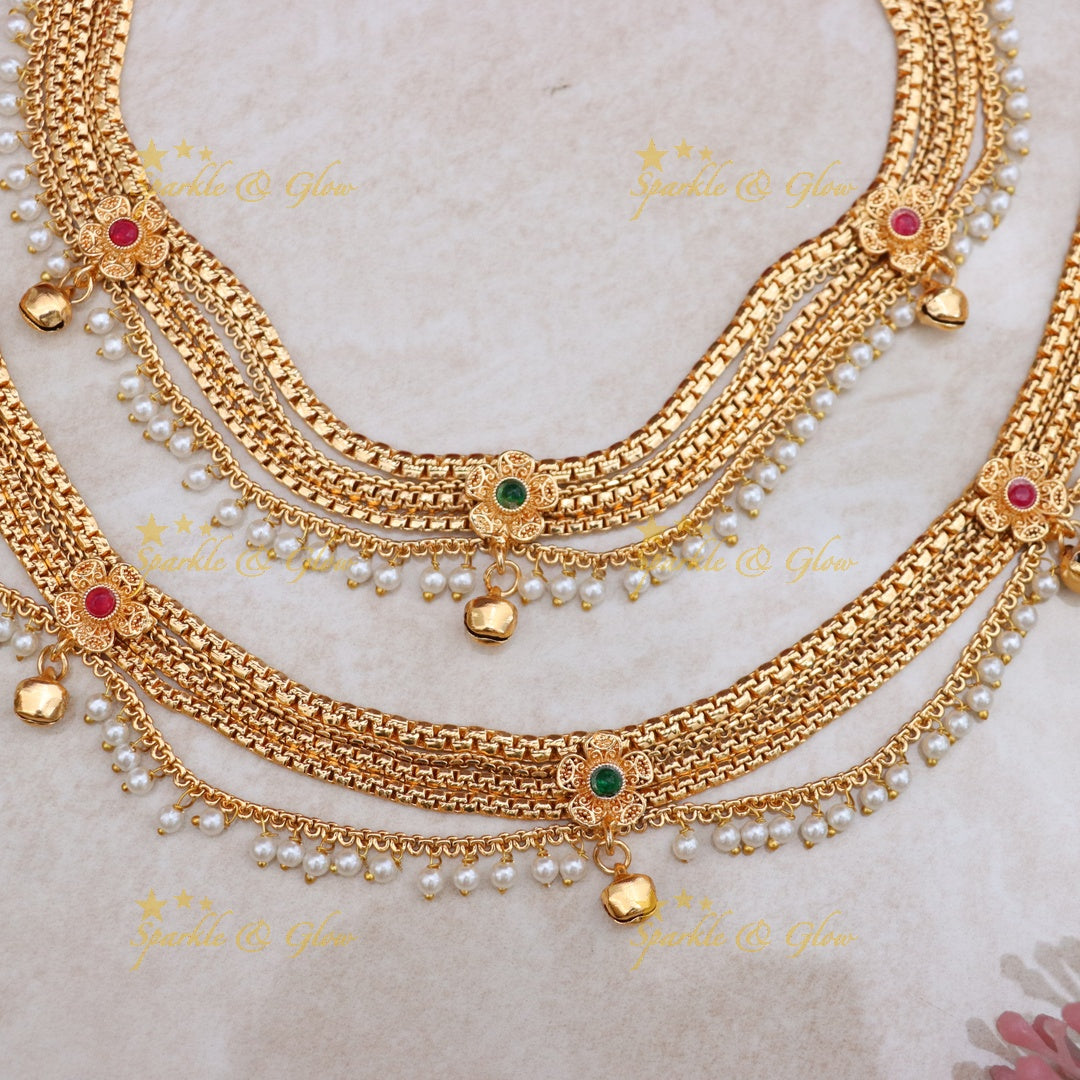 Exquisite Gold Anklet with Pearls for Festive Elegance