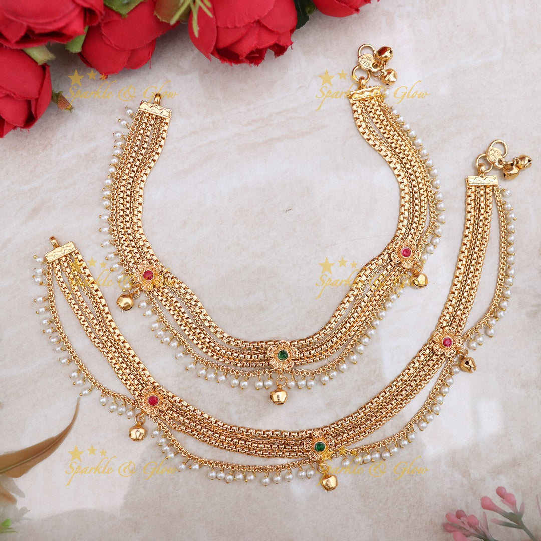 Exquisite Gold Anklet with Pearls for Festive Elegance