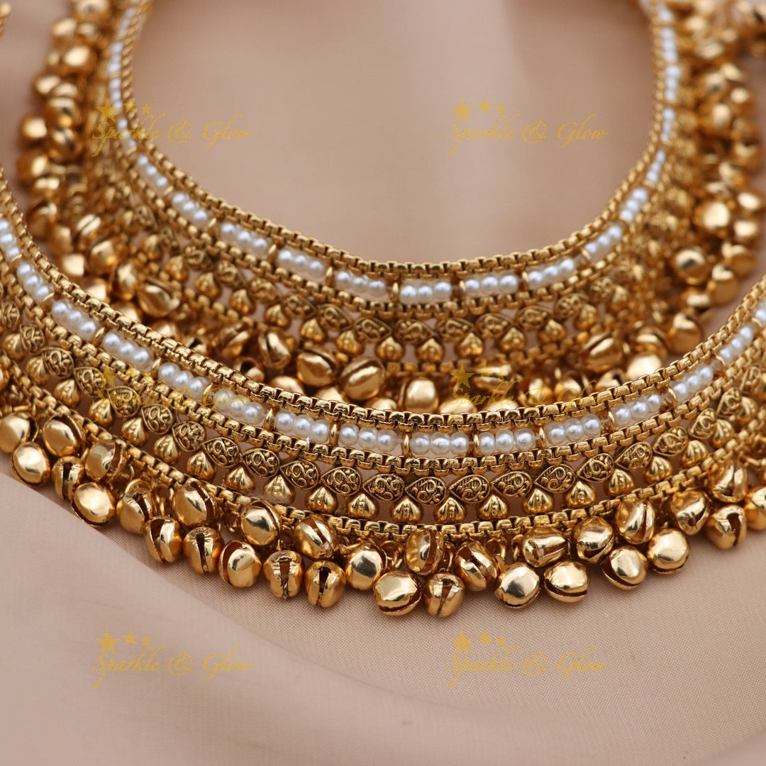 Stunning Pearl & Gold Anklet for Weddings and Festivities