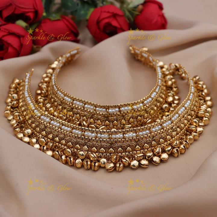 Stunning Pearl & Gold Anklet for Weddings and Festivities