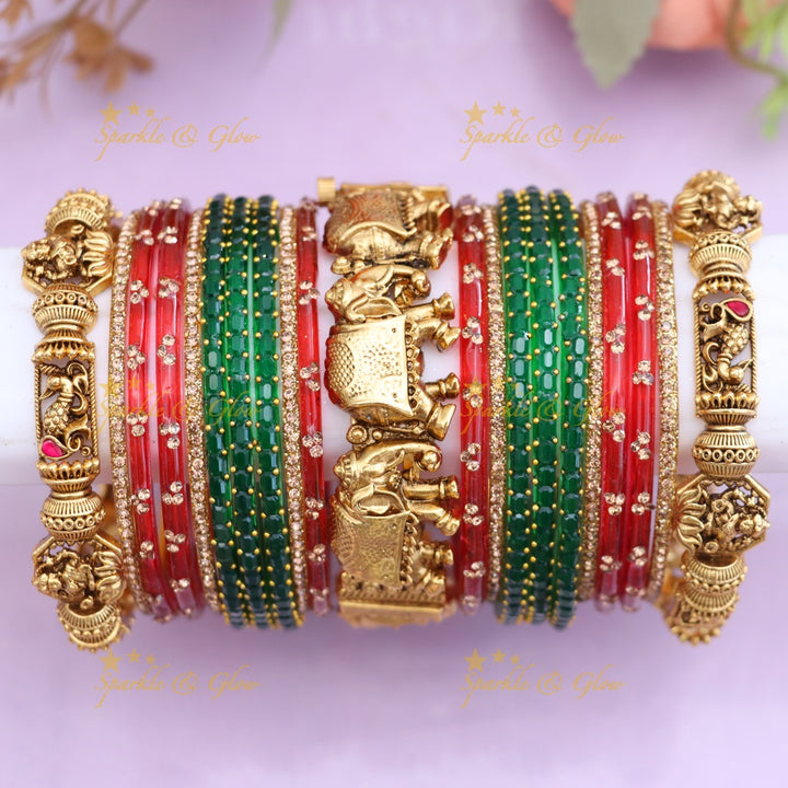 Luxurious Lakshmi Peacock Elephant Bridal Bangles Set