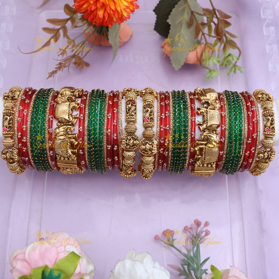 Luxurious Lakshmi Peacock Elephant Bridal Bangles Set