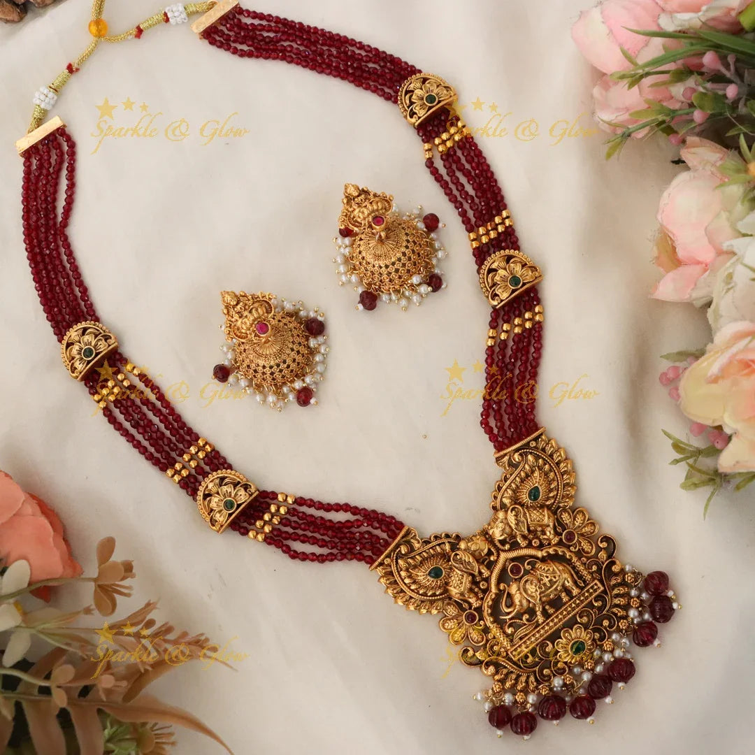 Exquisite Long Temple Necklace Set for Festive Celebrations