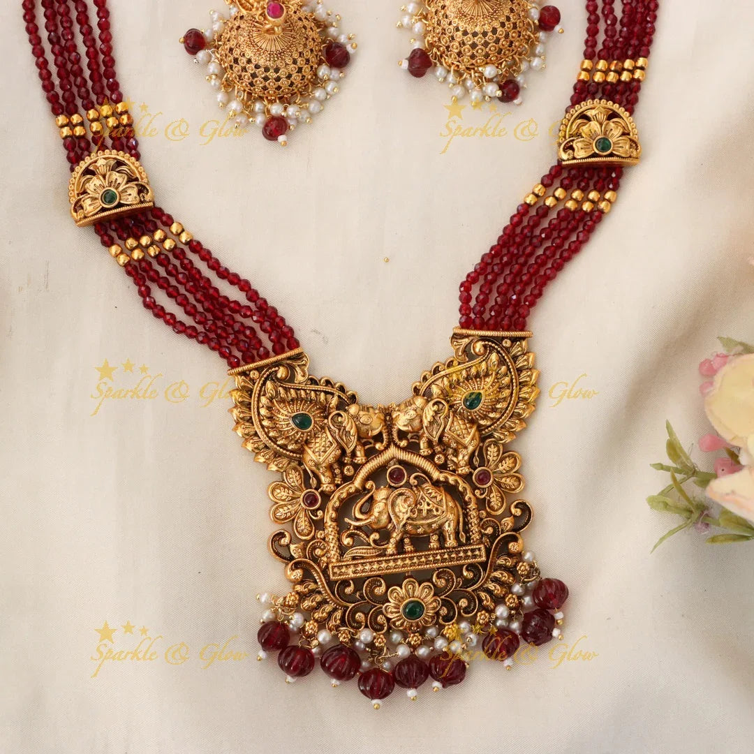Exquisite Long Temple Necklace Set for Festive Celebrations