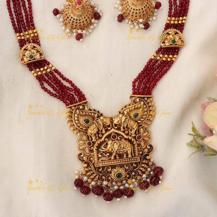 Exquisite Long Temple Necklace Set for Festive Celebrations