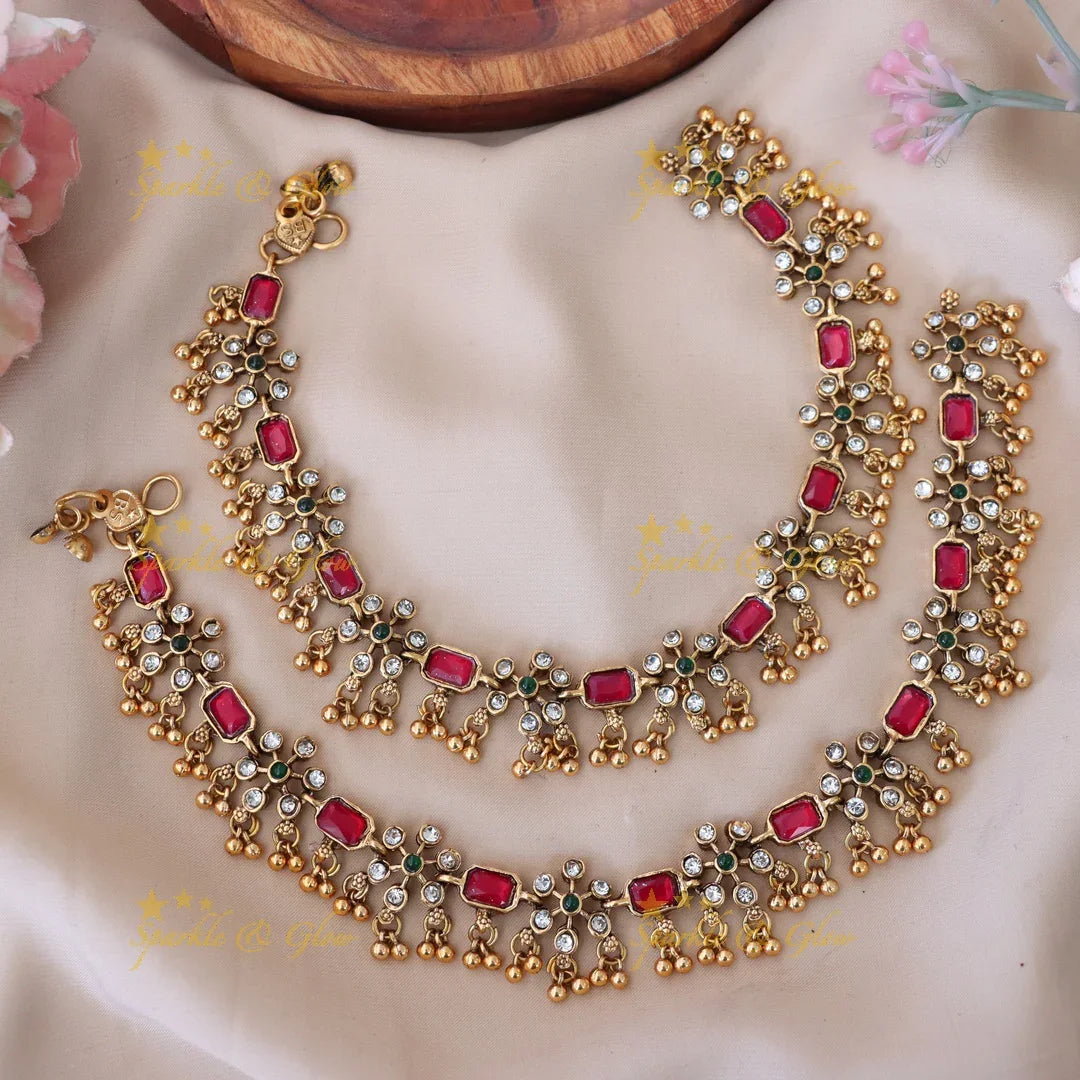 Stunning Festive Gold-Plated Anklets with Intricate Design
