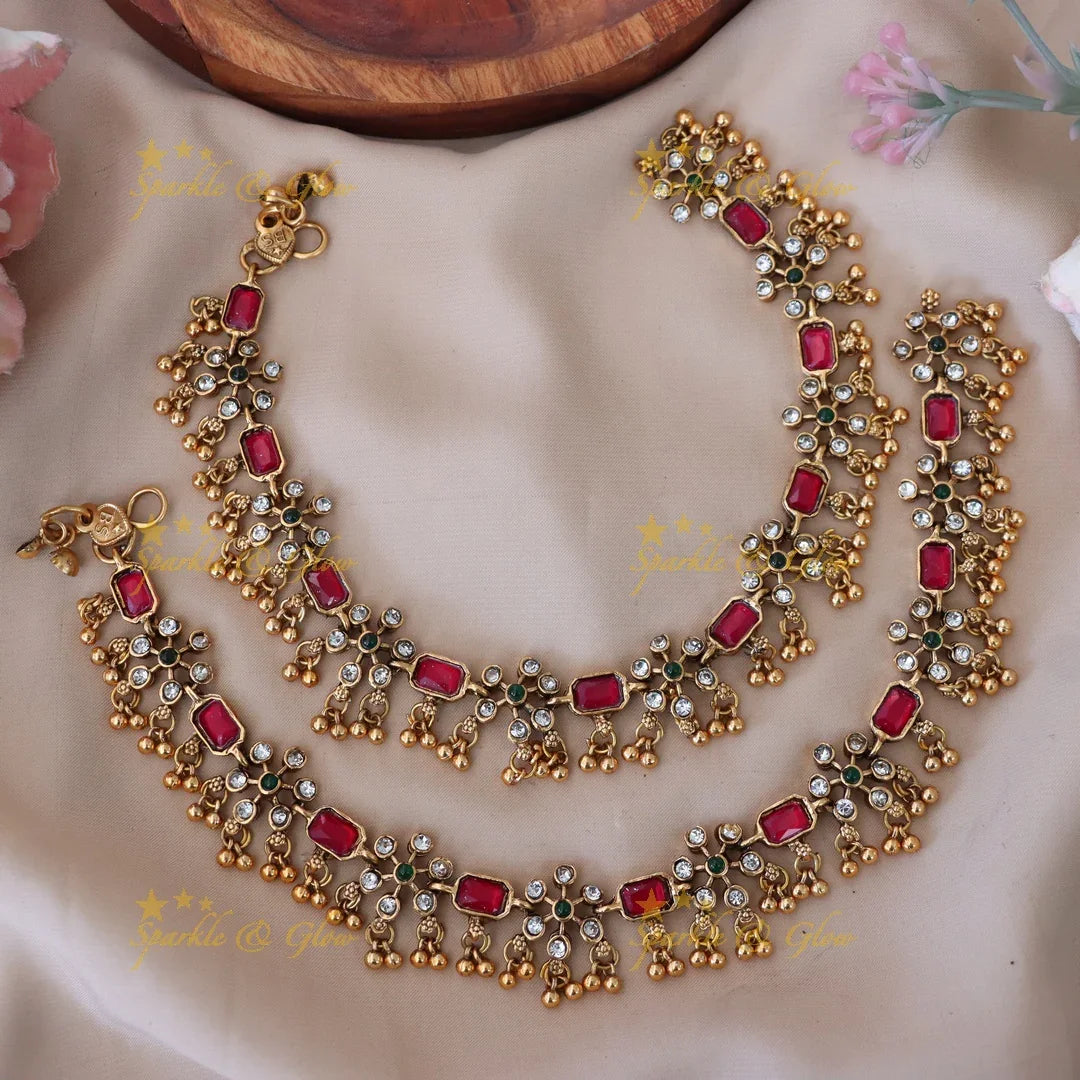 Stunning Festive Gold-Plated Anklets with Intricate Design