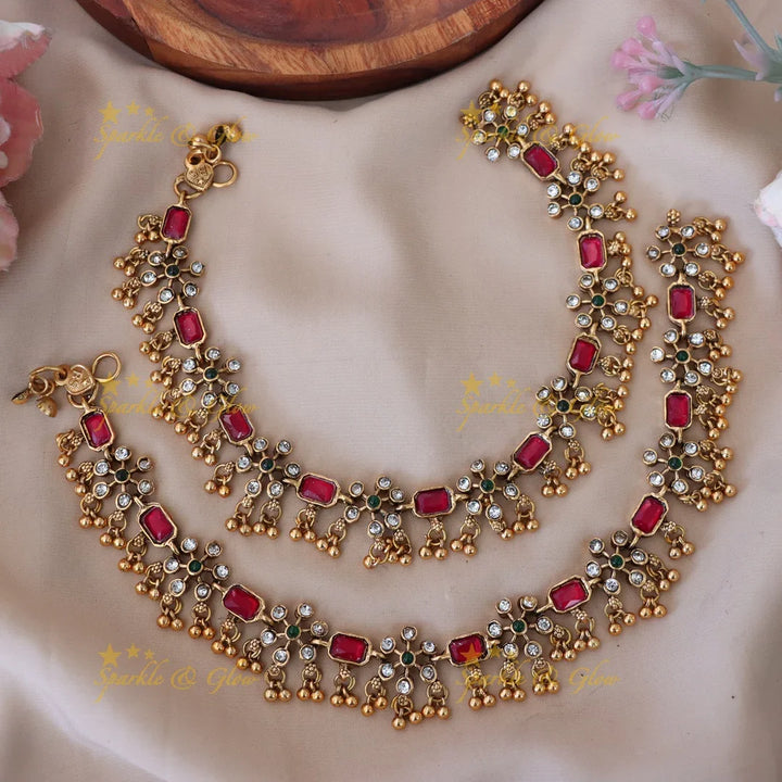 Stunning Festive Gold-Plated Anklets with Intricate Design
