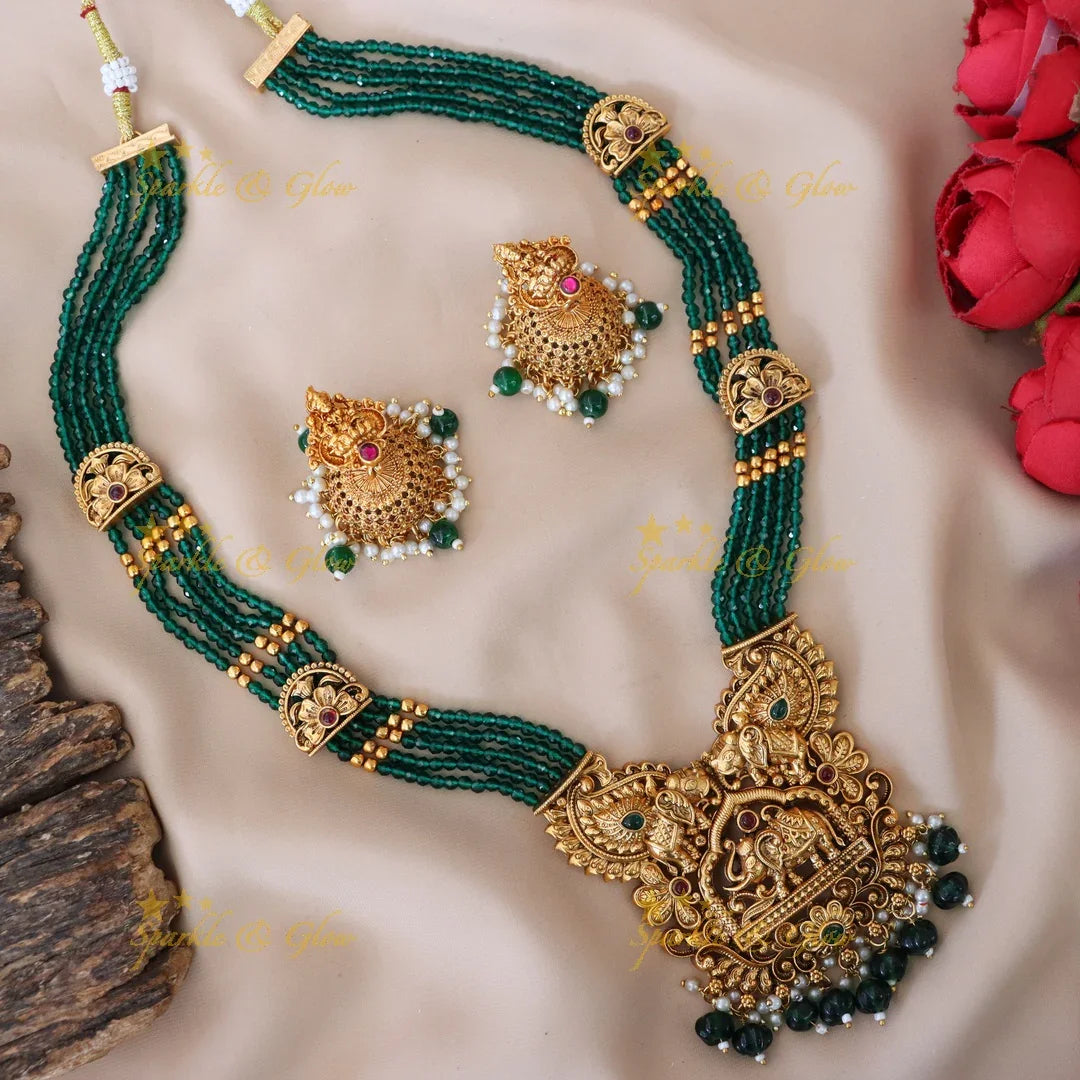 Exquisite Long Temple Necklace Set for Festive Celebrations