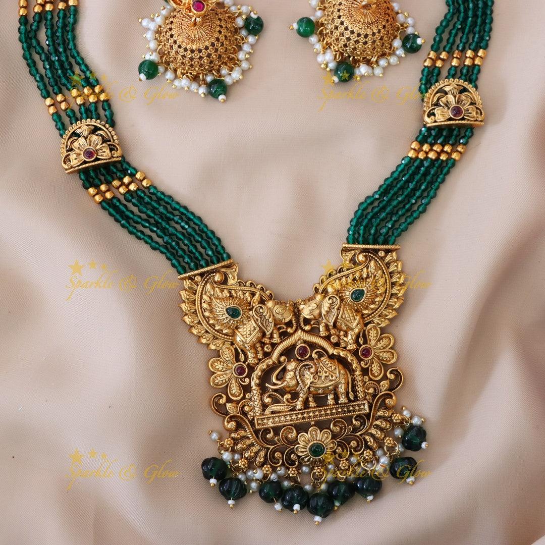 Exquisite Long Temple Necklace Set for Festive Celebrations