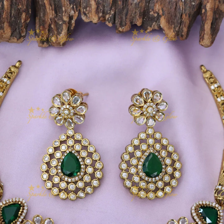 Radiant Green Gemstone Necklace Set - Perfect for Celebrations