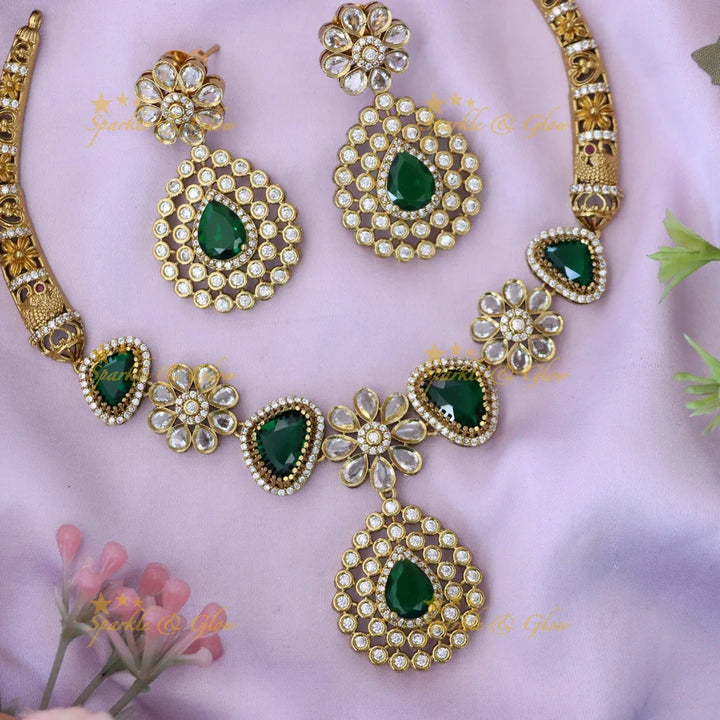 Radiant Green Gemstone Necklace Set - Perfect for Celebrations