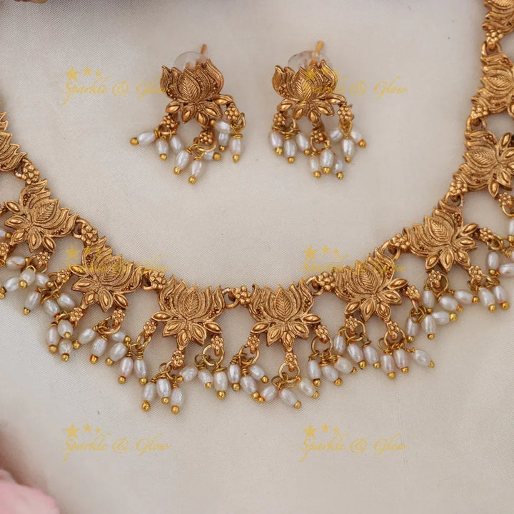 Elegant Gold & Pearl Short Necklace for Festive Occasions