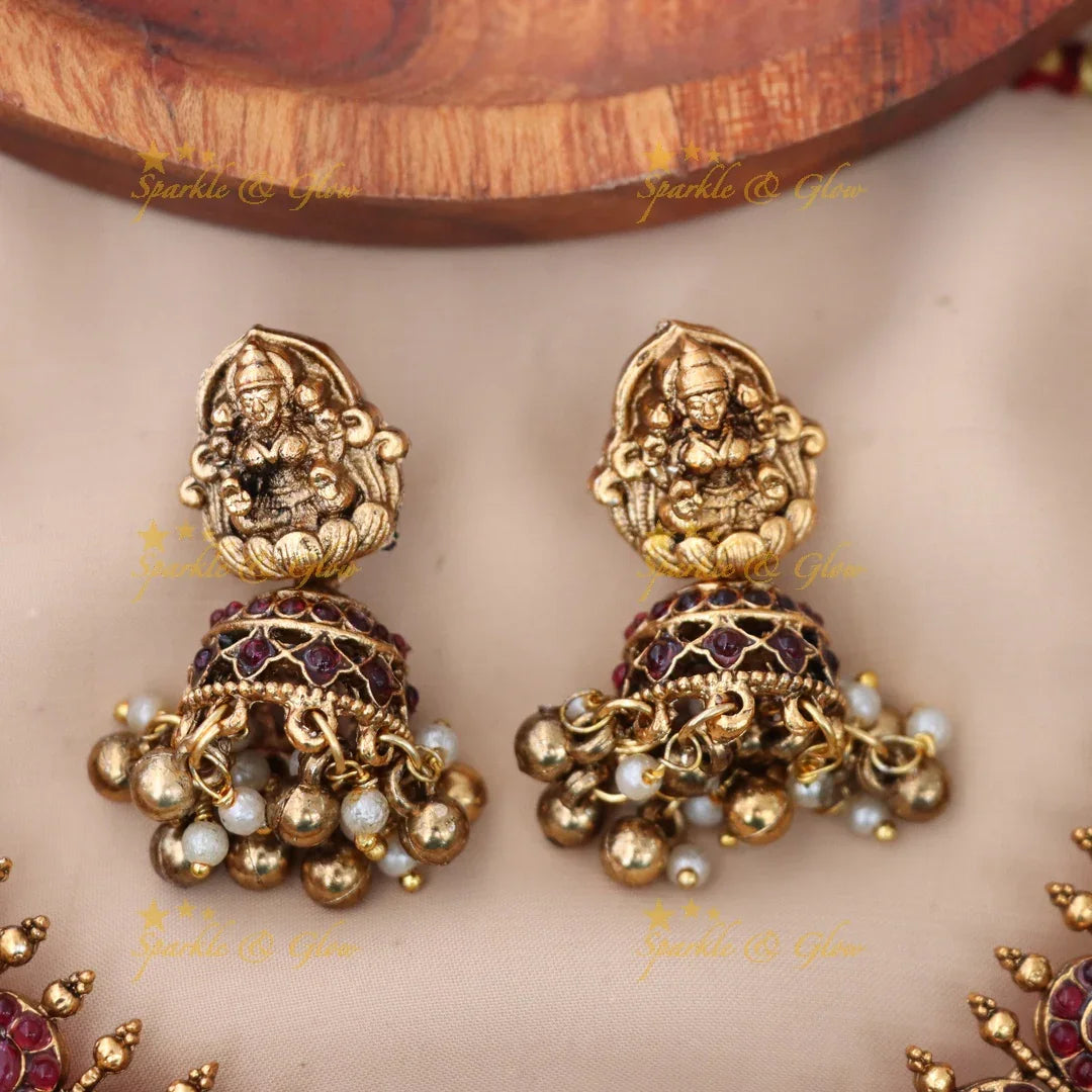 Exquisite Gold Temple Necklace with Pearls & Rubies