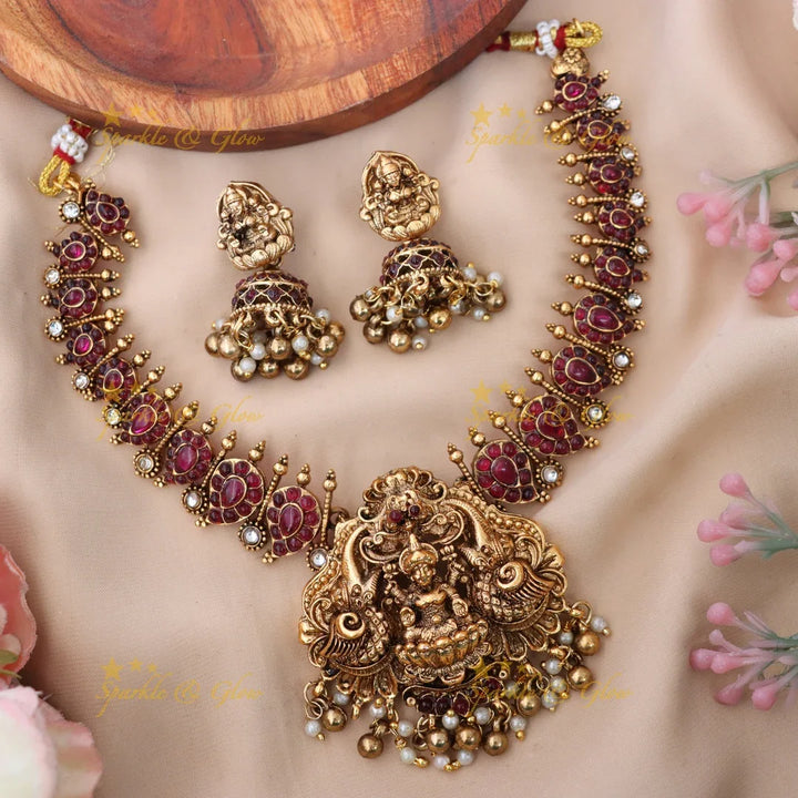 Exquisite Gold Temple Necklace with Pearls & Rubies