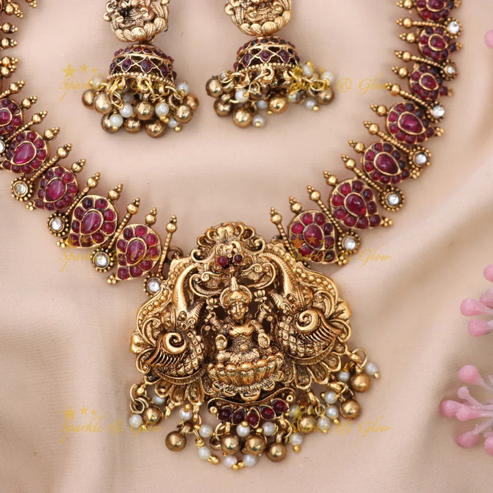 Exquisite Gold Temple Necklace with Pearls & Rubies
