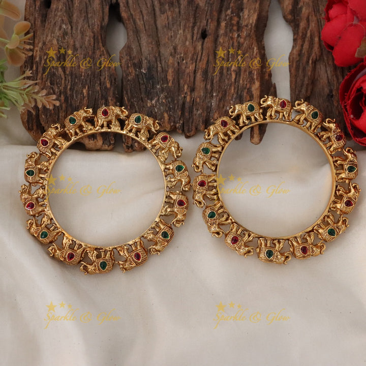 Elephant Motif Gold Bangles for Weddings & Festivities