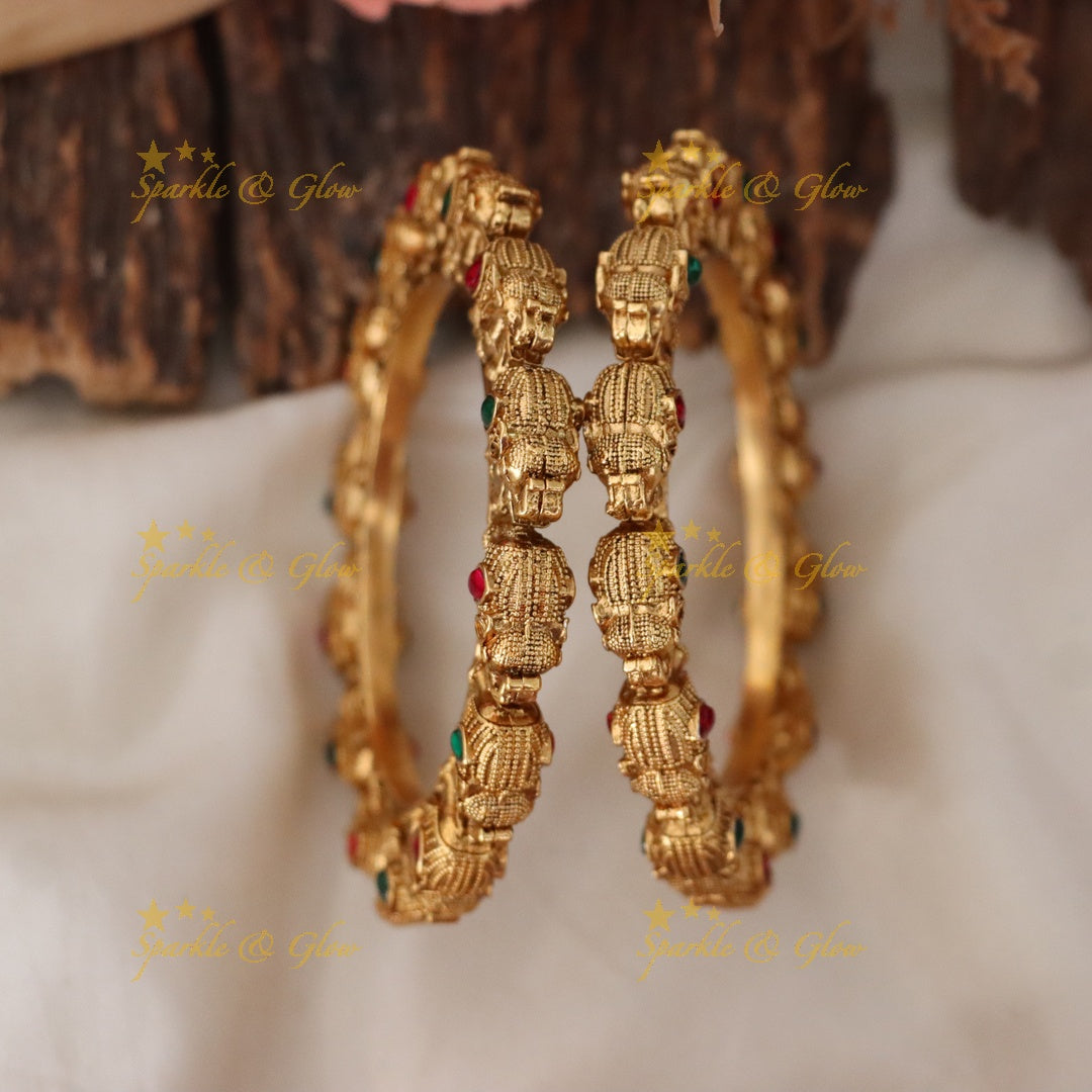 Elephant Motif Gold Bangles for Weddings & Festivities