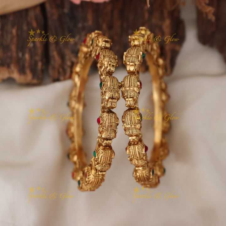 Elephant Motif Gold Bangles for Weddings & Festivities