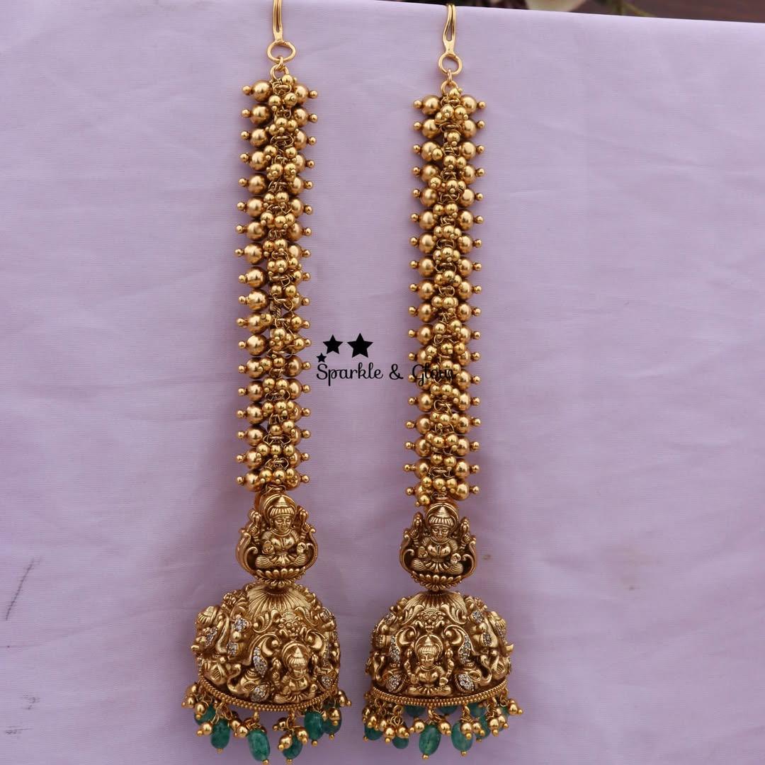 Elegant Lakshmi & Floral Ear Chain - Exquisite Design