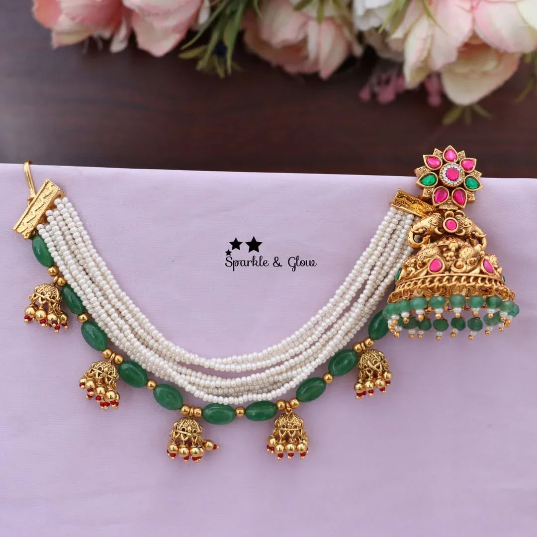 Elegant Floral Elephant Earrings & Earchain Combo