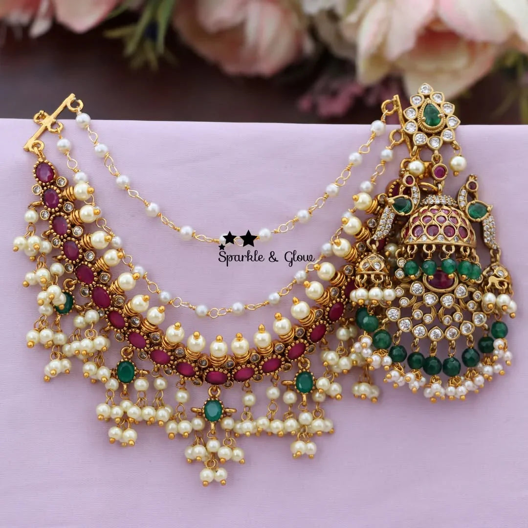 Exquisite Kemp Earring Set with Floral Earchain