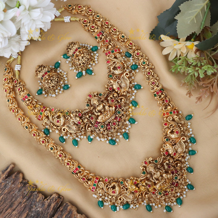 Exquisite Lakshmi Peacock Green Beads Bridal Jewellery