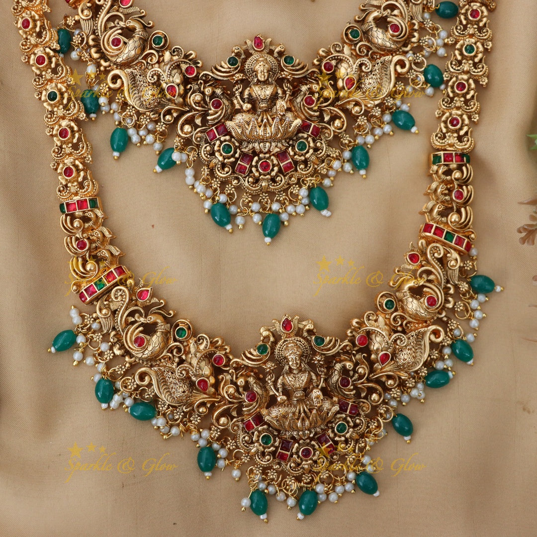 Exquisite Lakshmi Peacock Green Beads Bridal Jewellery