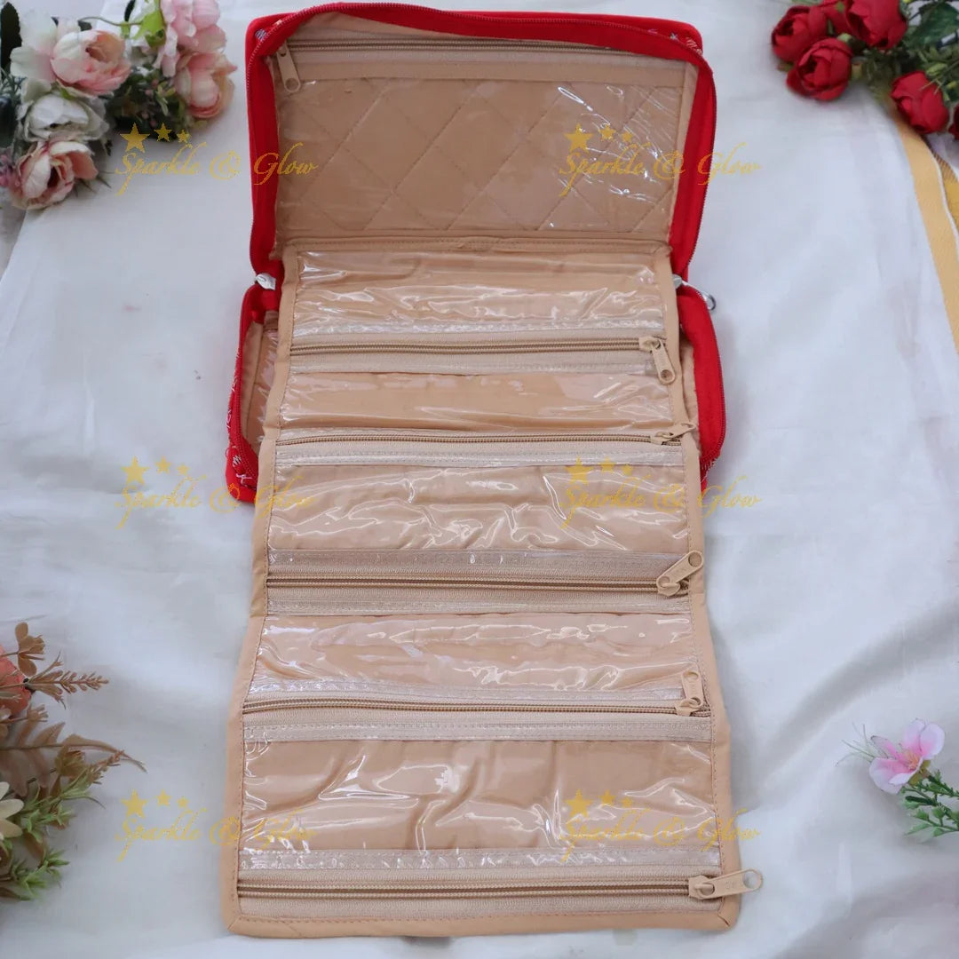 Elegant Red Embroidered Jewellery Organizer | Sparkle & Glow