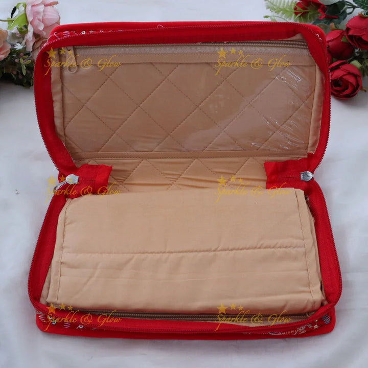 Elegant Red Embroidered Jewellery Organizer | Sparkle & Glow