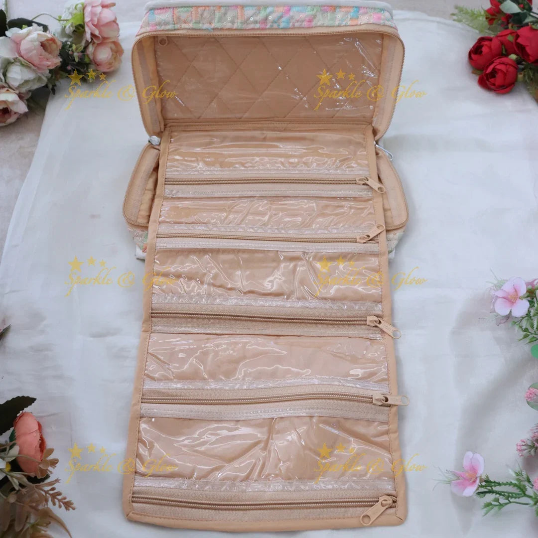 Elegant Red Embroidered Jewellery Organizer | Sparkle & Glow