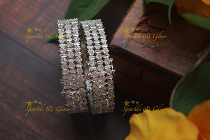 Silver AD stone bangles a pair -  2.4