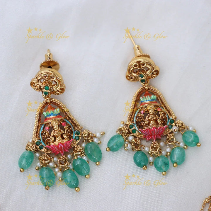 Exquisite Green Beaded Temple Necklace Set for Weddings