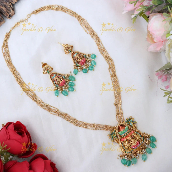 Exquisite Green Beaded Temple Necklace Set for Weddings