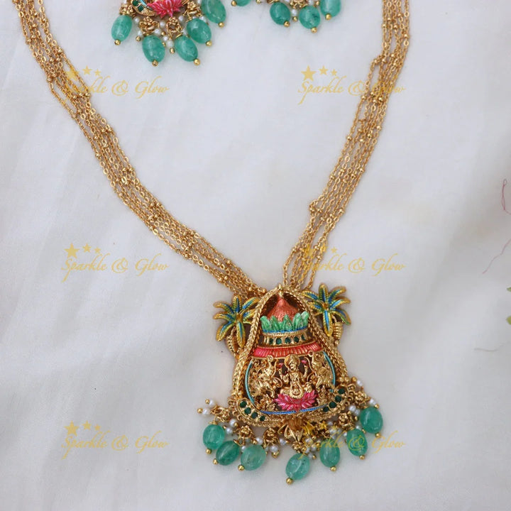 Exquisite Green Beaded Temple Necklace Set for Weddings