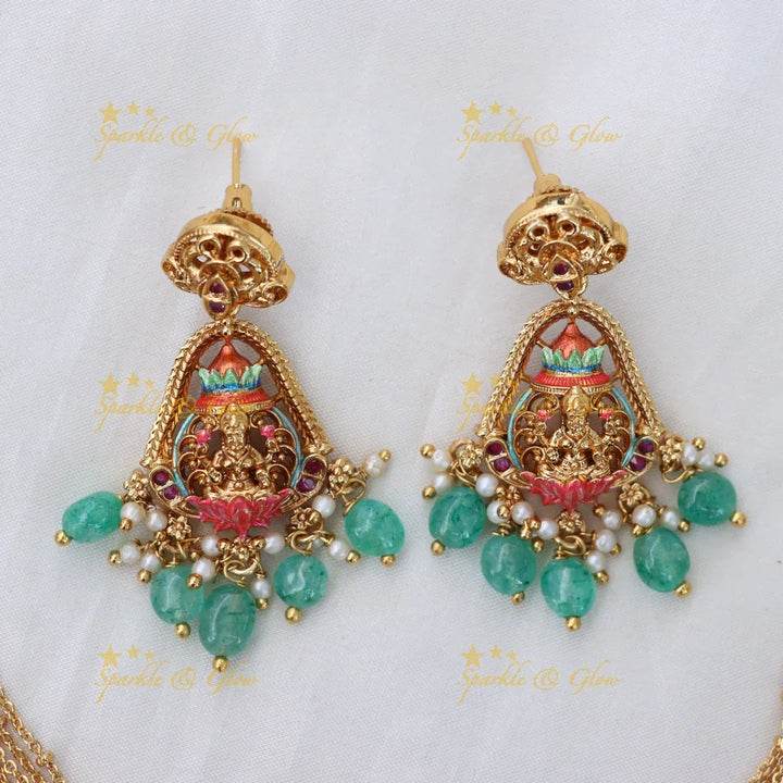 Exquisite Green Beaded Temple Necklace Set for Weddings